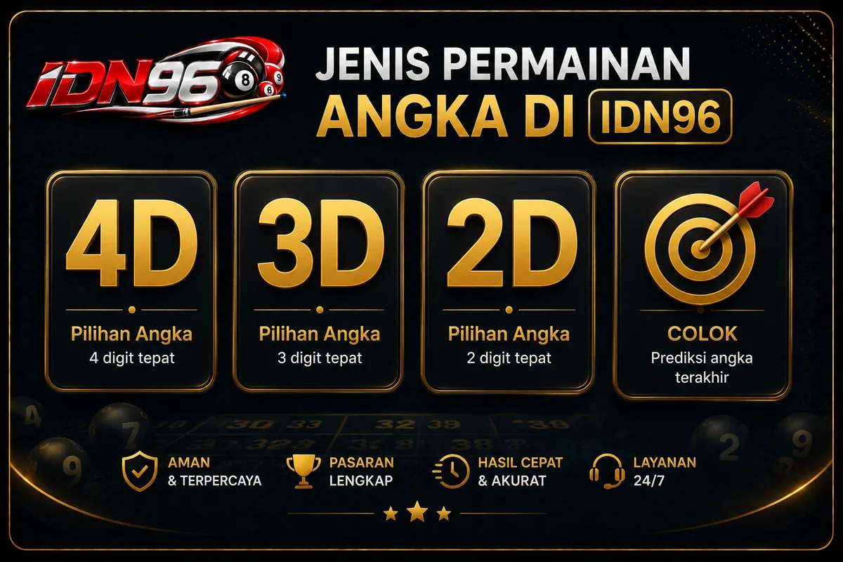 Jenis permainan angka di IDN96: 4D, 3D, 2D, dan colok